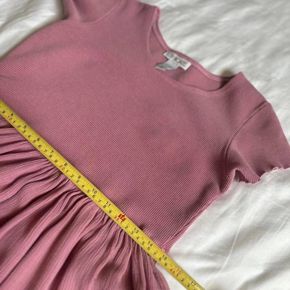 VTG 90s CHEROKEE Waffle Knit Babydoll Maxi Dress Cottagecore Pink Dusty Rose S - Picture 8 of 8